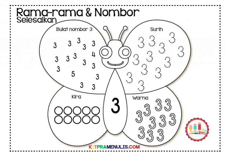 Latihan Pengukuhan Mengenal Nombor 1 Hingga 10 Tema Rama-Rama