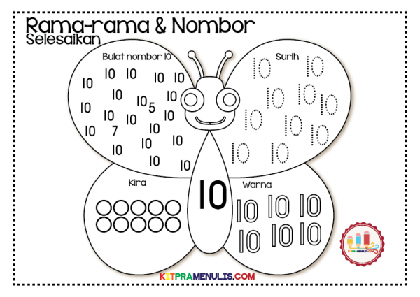 Latihan Pengukuhan Mengenal Nombor 1 Hingga 10 Tema Rama-Rama ...